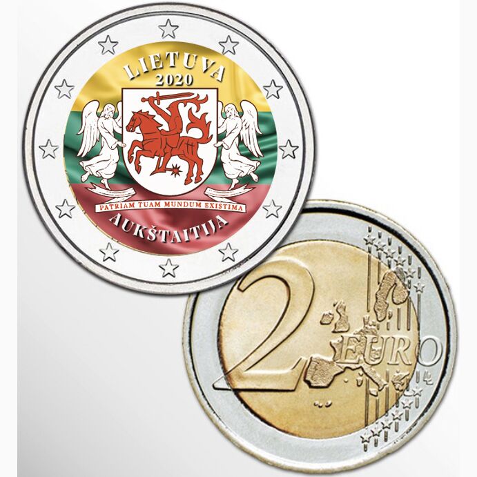 2 EURO COLORATO LITUANIA 2020 - REGIONI LITUANE