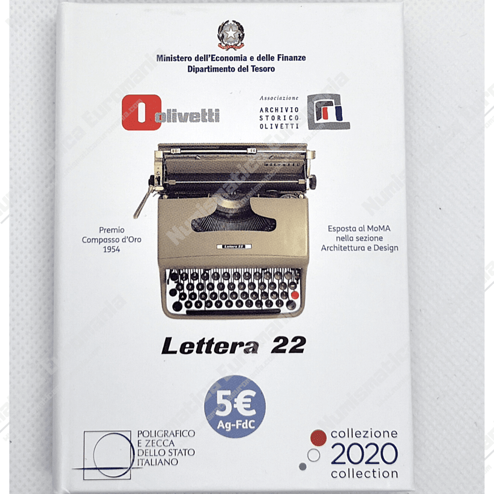 5€ Olivetti Lettera 22 BIANCA -Serie Eccellenze Italiane
