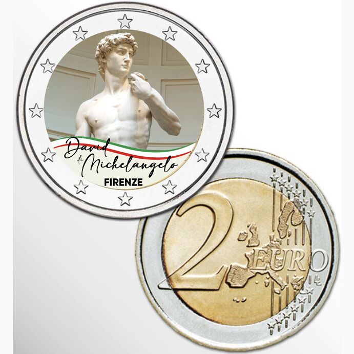 2 EURO COLORATO DAVID DI MICHELANGELO FIRENZE