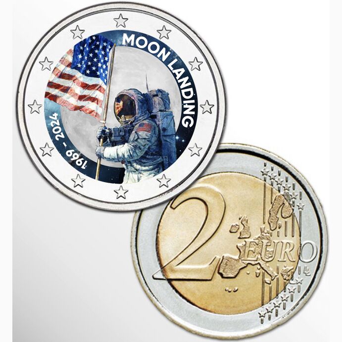2 EURO COLORATO SBARCO SULLA LUNA