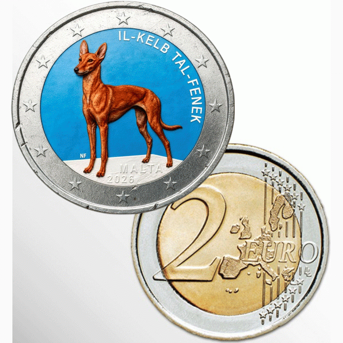 2€ EURO COLORATO MALTA 2026 CANE