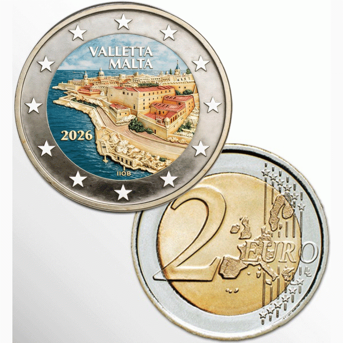 2€ EURO COLORATO MALTA 2026 VALLETTA