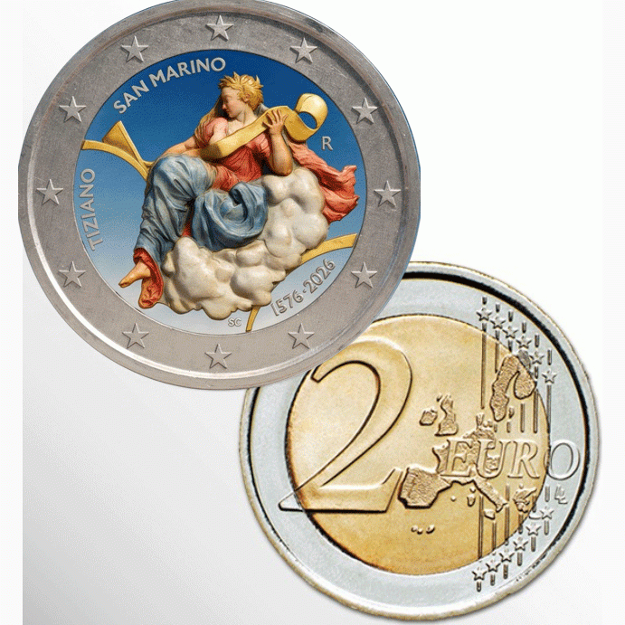 2€ EURO COLORATO SAN MARINO 2026 TIZIANO
