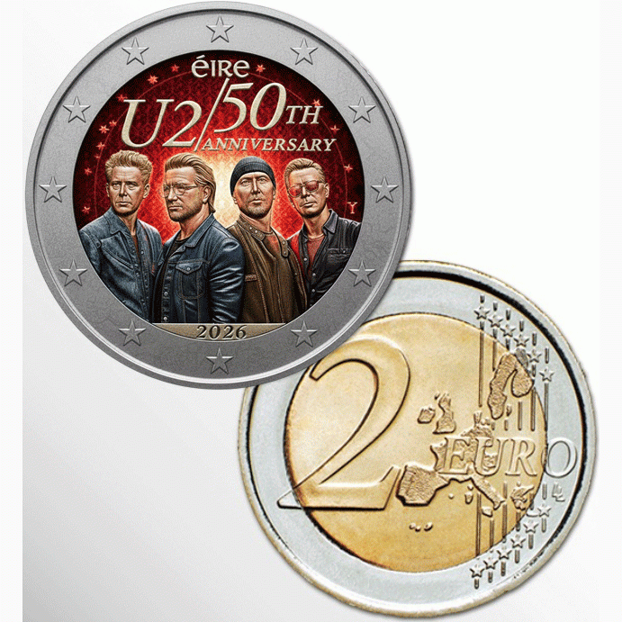 2€ EURO COMMEMORATIVO IRLANDA 2026 - U2 - COLORATO - SUBITO DISPONIBILE !!!